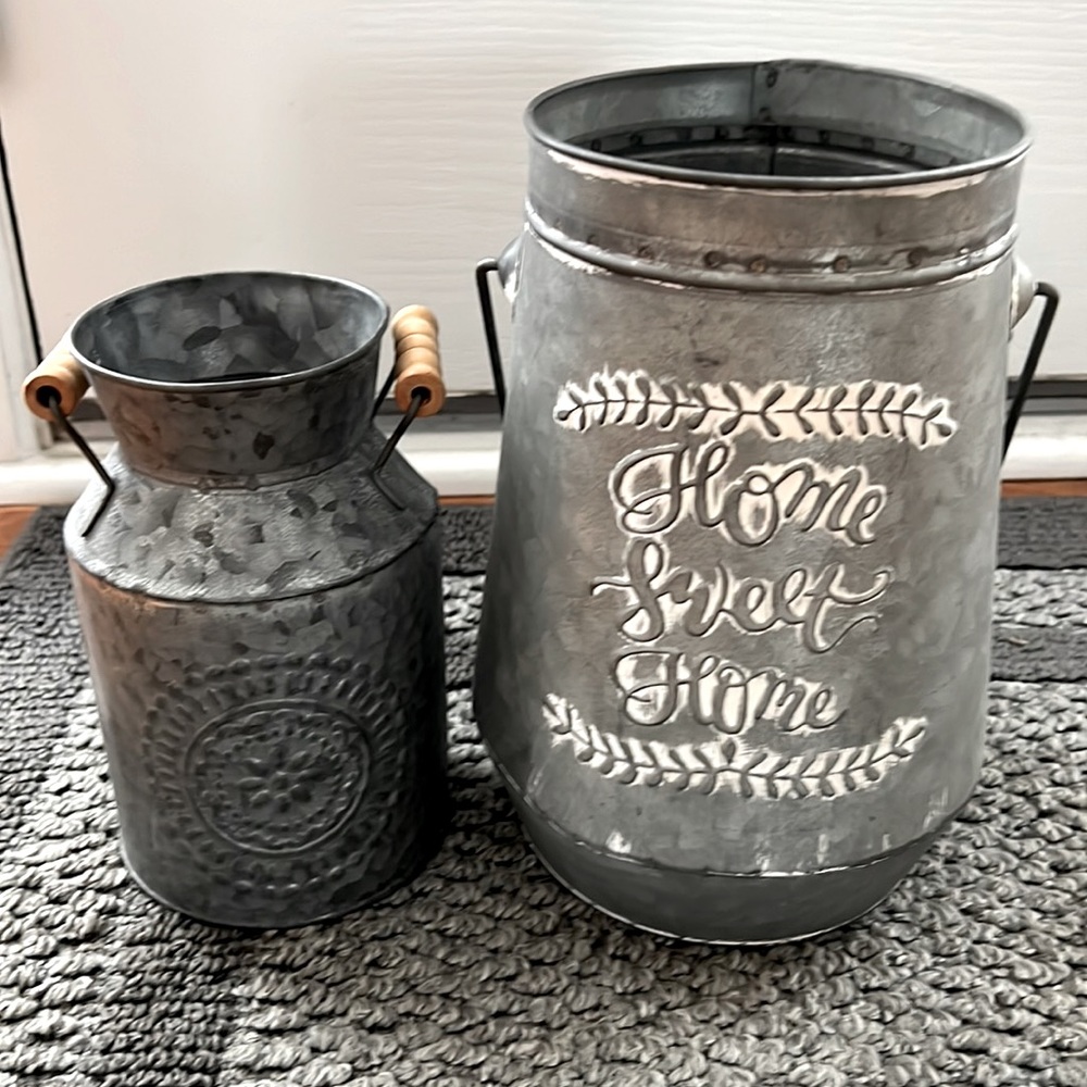 Final price! Two decorative vases, metal containers, jugs. Home decor.Brand new!